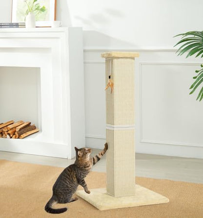 Made4Pets Cat Scratching Post, 32 Inch Natural Sisal Cat Scratcher with Kitten Toy, Tall Scratching Post for Indoor Cats Adults and Kittens, Beige - color: Beige-Sisal