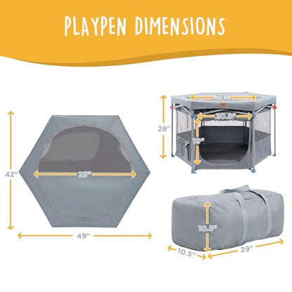 CANINE CANYON Zora Portable Pet Playpen, Foldable Dog Playpens for Indoor and Outdoor Exercise, Pop Up Pet Fence with Carrying Case for Dogs/Puppies, Dove Gray, 49" x 49" x 28"