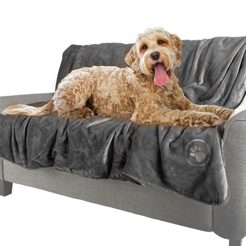 PETMAKER Dog Blanket - 60x80in Reversible Sherpa Blanket - Throw Blankets for Bed, Couch, Crate, or Car - Machine Washable Puppy Essentials (Gray) - color: Gray, size: Large