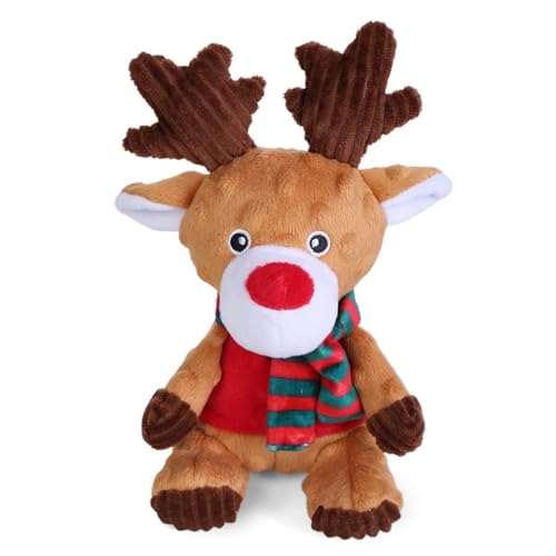 Blnboimrun Christmas Reindeer Plush Dog Toy with Squeaker, Holiday Chew Toys for Puppy Teething, Interactive Stuffed Animal with Crinkle Paper for Small Medium Dogs, Best Gift for Pets - color: Brown Reindeer