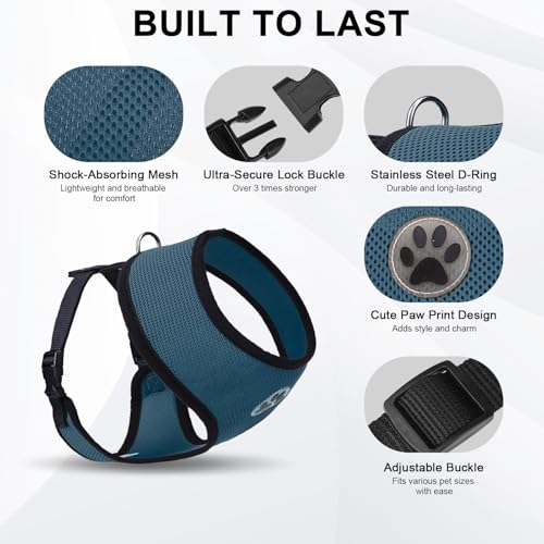 BINGPET Small Dog Harness, No Pull Dog Harness Small Sized Dogs, Soft Light Breathable Mesh Puppy Vest with Safety Buckle-Adjustable Step in Pet Harnesses for Easy Walking, Running, Training - color: Navy Blue, size: XS (NECK: 10", CHEST: 10"-14")
