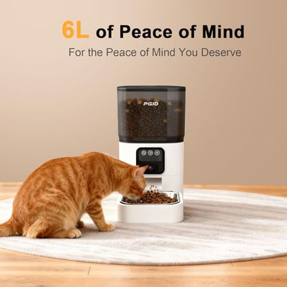 Automatic Cat Feeder with Camera, 1080P HD Video with Night Vision, 2.4G WiFi Pet Feeder for Cat & Small Dog, 2-Way Audio & Meal Call Pet Food Dispenser, Motion Capturing Auto Dog Feeder 6L - size: 6L single bowl video version