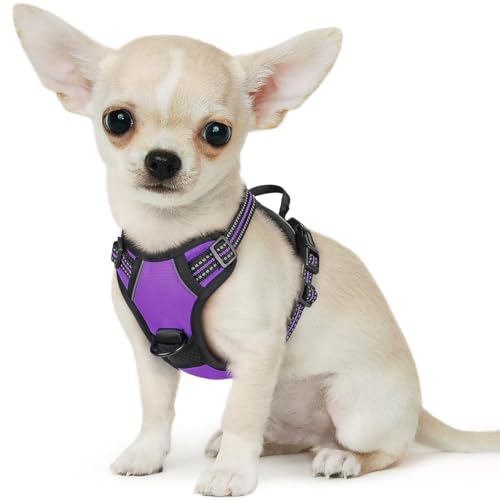 Small Dog Harness No Pull, Service Vest with Reflective Strips and Control Handle, Adjustable and Comfortable for Walking, No Choke Pet Harness with 2 Metal Rings, Purple, XS - color: Purple, size: X-Small