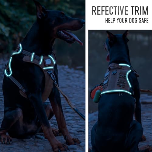 Tactical Dog Harness for Medium & Large Dogs, Brown Adjustable No-Pull Control with Handle, Heavy Duty Reflective Vest - Size M - color: Army Brown, size: Medium