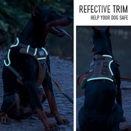 Tactical Dog Harness for Medium & Large Dogs, Brown Adjustable No-Pull Control with Handle, Heavy Duty Reflective Vest - Size S - color: Army Brown, size: S