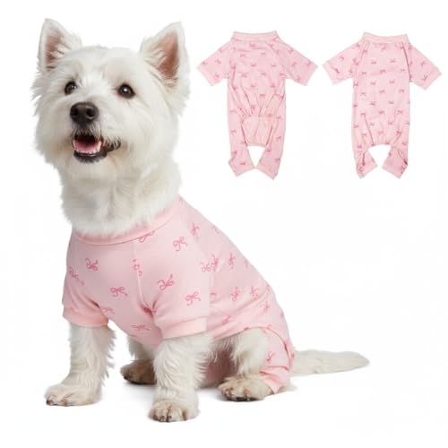 2026 New Cotton Dog Pajamas for Small & Medium Dogs - Soft Pet Onesie, Comfy Puppy Coat with Various Prints, Cute Pet Apparel for Dogs Pink Bow Large - color: Pink-Bow, size: Large