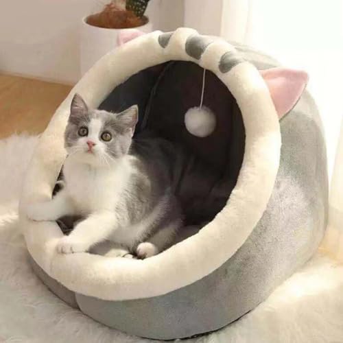 PUXING Cat Bed for Indoor Cats Cat Cave Bed Cat House Cat Tent Hideaway Pod for Indoor Cats Felt Kitten Beds Covered Cat House for Ultimate Cozy Comfort(Size:M)