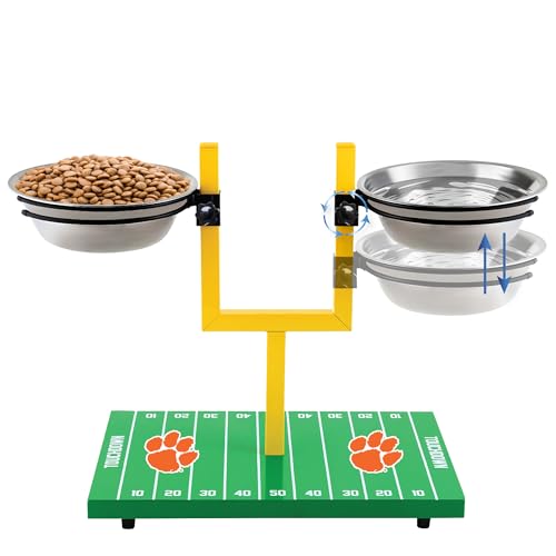 NCAA Clemson Tigers Goalpost Football Field Dog Feeder – Adjustable Elevated Dog Bowls with Stand, 2 Stainless Steel Bowls, Non-Slip Rubber Feet, Raised Pet Feeder for Large & Small Dogs - color: Clemson Tigers