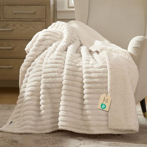 Bedsure ComfyFleece™ Waterproof Dog Blankets for Large Dogs - Soft Pet Cat Blanket Corduroy Fleece for Couch Bed Protector Washable, Cozy Calming Reversible Furniture Protection,50"x60", Cream - color: Cream, size: XL(50x60")-1pc