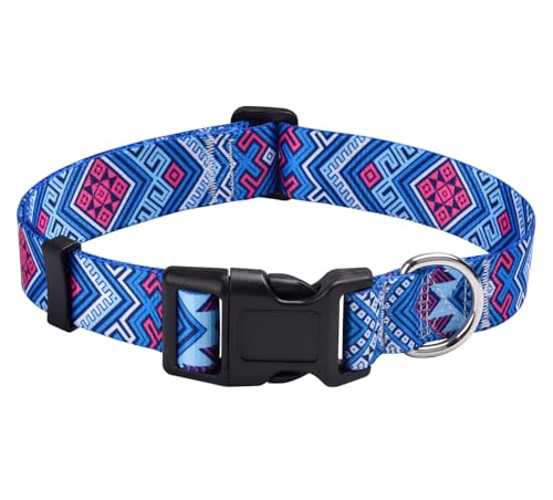 Dog Collar with Bohemia Floral Tribal Geometric Patterns - Soft Ethnic Style Collar Adjustable for Small Medium Large Dogs(Blue Ethnic Style,XS) - color: Blue Ethnic Style, size: XS (Neck 7.9-11.8", Width 5/8")