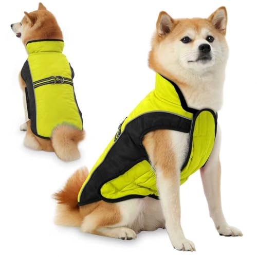 Dog Coat, Water-Resistant Dog Clothes, Warm Fleece Lining Dogs Coats, Winter Windproof Dogs Jackets with Reflective, Pet Vest for Small Medium Large Pets - 1 PCS - color: Fluorescent Yellow, size: L ( 23-48 LB | 17.71"Neck Girth )