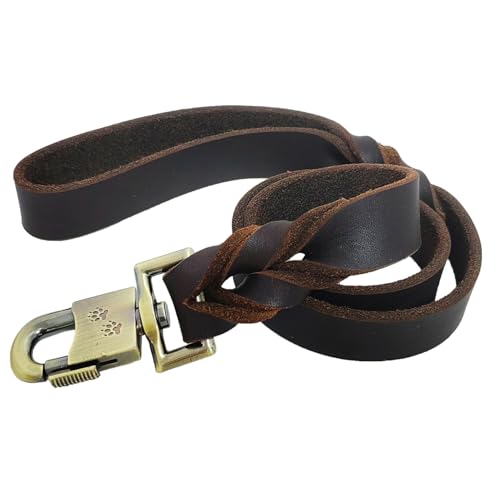 LWBMG Leather Dog Leash 3 ft Upgrade Braided Thick Genuine Leather Dog Leash with Lock Head Hook Short Heavy Duty Pet Training Lead for Medium Large Dogs - color: Brown, size: 3ft x 1 inch