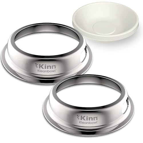 Kinn Kleanbowl Pet Bowl Stainless Steel Frame with Compostable Refills, 24 oz (Pack of 2) – Spill-Proof Stable Disposable Pet Bowls for Easy Cleaning and Healthy Pets, No Plastic - color: Frames (2 Pack), size: 24 oz (3 cups)