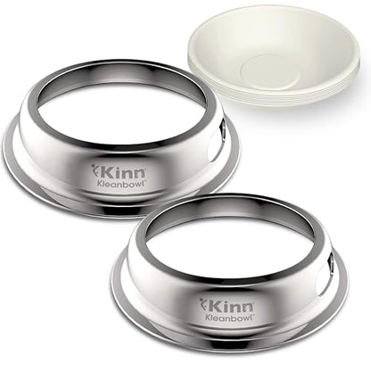 Kinn Kleanbowl Pet Bowl Stainless Steel Frame with Compostable Refills, 24 oz (Pack of 2) – Spill-Proof Stable Disposable Pet Bowls for Easy Cleaning and Healthy Pets, No Plastic - color: Frames (2 Pack), size: 24 oz (3 cups)