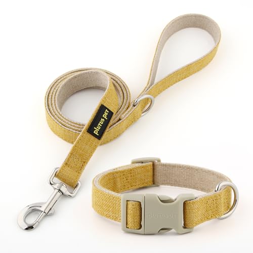 Plutus Pet Cotton Hemp Dog Collar and Leash Set, Adjustable Collar for Small, Medium, and Large Dogs, Heavy Duty and Soft on Skin, Yellow, XS - color: Yellow, size: X-Small