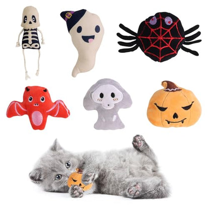 FOIMAS Halloween Catnip Toys,Pumpkin Ghost Catnip Toy Chew Bite Toy for Cat Interactive, Pack of 6 - color: multi