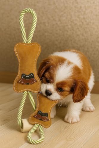 Natural Suede Leather and Rope Chew Toy with Bone Design for Medium and Large Dogs | Durable Interactive Play Toy | Great for Fetch, Tug and Daily Chewing Fun - style: Bone Shape