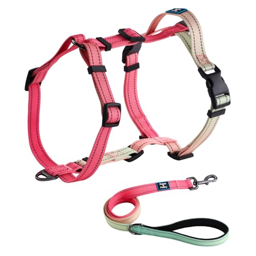 Roses&Poetry Dog Harness for Large Dogs, No-Pull Dog Harness and Leash Set Adjustable Reflective, Dog Vest Harnesses Comfort Padded Handle, Pet Harness for Training Outdoor Walking（Pink-L - color: Pink, size: L