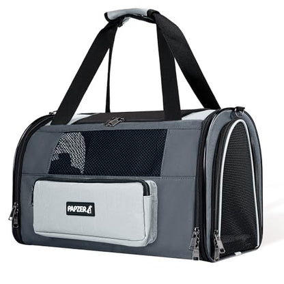 Collapsible Small Pet Carrier for Cat 15 lbs with Fashion Pocket, Lightweight Sturdy Travel Carry Bag Little Puppy Dog, Breathable Stylish Kitten Soft Cage Kennel, 17.7x11.0x11.8 Inch Grey - color: Grey