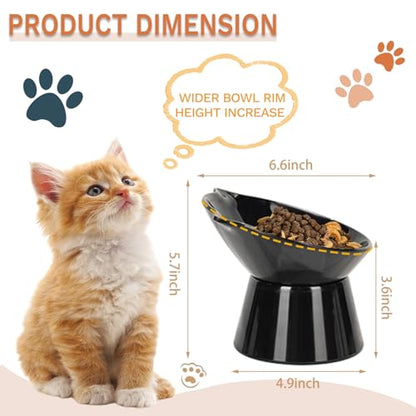 Detachable Elevated Cat Bowls, 15° Tilted Raised Cat Food Bowl Anti-Vomiting,Whisker Friendly, Adjustable Cat Dishes for Protecting Spine,Adult Kitten - color: Black