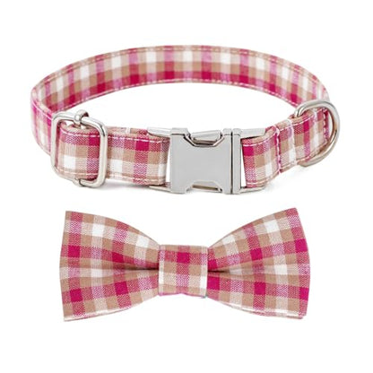 Plaid Dog Collar with Bowtie, Detachable and Adjustable Bow Tie Cat and Dog Collar with Metal Quick Release Buckle Pet Gift for Small Medium Large Dogs (Red, Large) - color: Red, size: Large