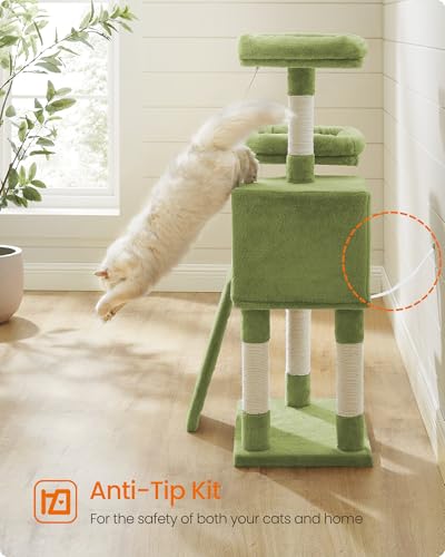 Feandrea Cat Tree, 45.3-Inch Cat Tower, Plush Condo with Scratching Post, Ramp, Perch, Spacious Cave, for Small Space, Grass Green UPCT141C01 - color: Grass Green