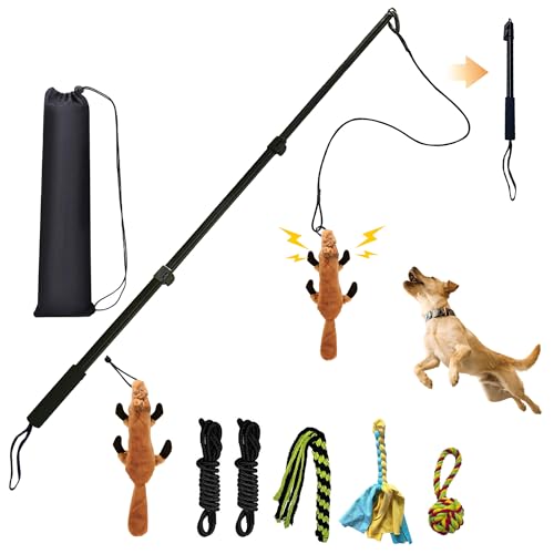 Flirt Pole for Dogs, Interactive Dog Toys Extendable Teaser Wand with Lure Chewing Toy, Chase and Tug of War for Small Medium Large Dogs Training Playing Exercise - size: 40.5Inch Pole-Black