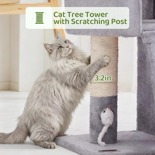 Woochpet 32inch Tall Cat Tree with 2 cat condo for Adult Cats Cozy Cat Tower with Scratching Post and Scrather Board for Cats of Different Ages.（Light Grey） - size: 26*16*32