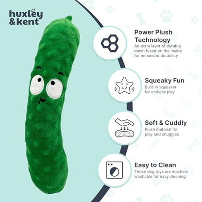 Huxley & Kent Funny Dog Toy w/Squeaker – Power Plush Squeaky Dog Toys for Small, Medium & Large Dogs – Soft Stuffed Animal for Indoor Play & Fetch - Fetchies® Dell Pickle, Large - size: Large, style: Dell Pickle