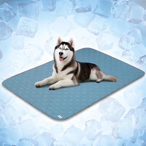PetAmi Dog Cooling Mat, Waterproof Self Cooling Dog Pad with Non-Slip Backing, Q-Max >4.0 Pet Cooling Mat for Crate, Couch, Kennel & Car, Indoor Outdoor Summer Use, Light Blue, 60x80 - color: Light Blue, size: X-Large (60x80)