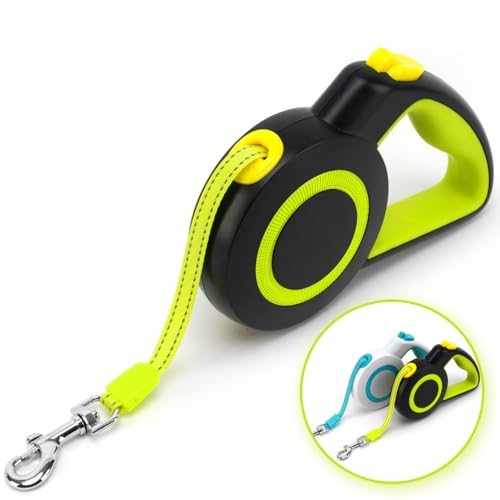 enrgticdg Retractable Dog Leash,Night Reflection,Light Weight Leash for Small to Medium Dogs/Cats,Stainless Steel Spring,Strong Nylon Tape, One-Handed Brake (Black-Yellow) - color: Black-Yellow