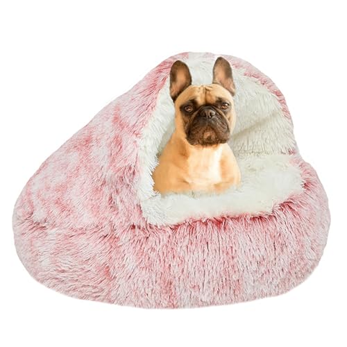 YUDANSI Small Dog Bed Hooded, Cat Cave Bed for Indoor Cats with Covered Hood for Small Dogs Cats Puppy, Plush Faux Fur Enclosed Nest(pink-26'') - color: pink, size: 26inch