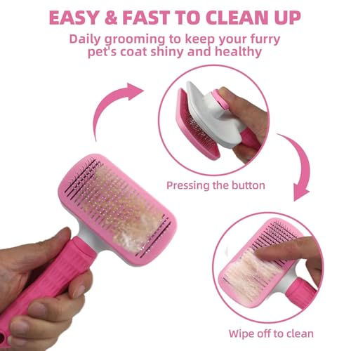 Dog Brush for Shedding,6 PCS in One Pet Slicker Hair Brush Kit Organizer Bag - Dog Cat Grooming Deshedding Undercoat Rake Brush Comb for All Small Large Dogs Cats Pink - color: 6-Pink