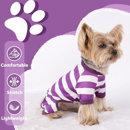 Dog Pajamas, Stretchy Puppy Jammies Onesie, Comfy Doggie Striped Pjs, Lightweight Soft Puppy Outfit, Dogs Clothes for Small Size Girl Boy(Purple,XS) - color: Purple, size: X-Small (Chest 12.2 in)