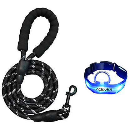 5 FT Reflective Dog Leash with Comfortable Padded Handle and Rotative Strong Metal Clasp and Flash Collar-Black - color: Black