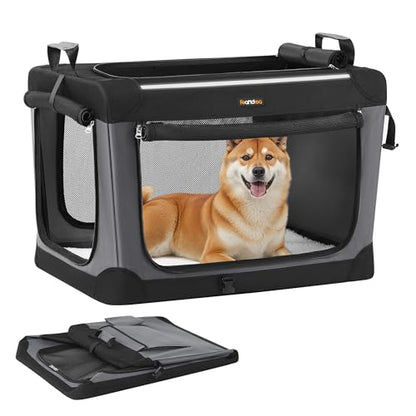 Feandrea Collapsible Dog Crate, 30-Inch Portable Dog Travel Crate for Medium Dogs, Oxford Fabric Pet Carrier with 4 Mesh Doors, Handles, Storage Pocket, Water Bottle Holder, Ink Black UPDC017B01 - size: L（30"L x 21"W x 21"H)