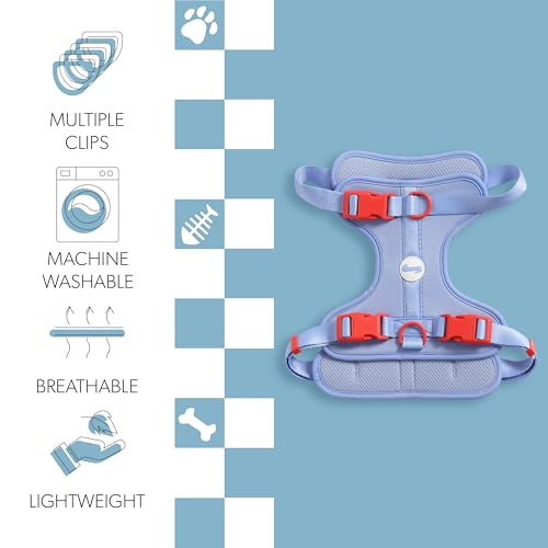 HNS1003E Arlo Large Adjustable Soft Padded No Pull Pet Harness with 3 Buckles and 3 Leash Clips, Sangria - color: Periwinkle, size: Large (Chest: 24 - 37")