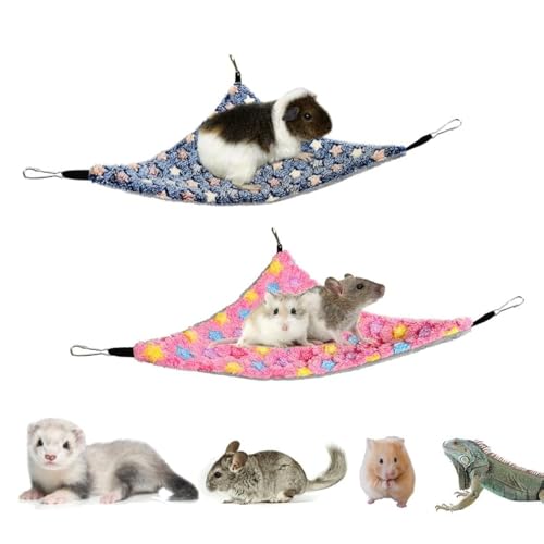 Pack of 2 Hanging Corner Hammock with Hooks for Ferrets, Rats, Guinea Pigs, Chinchillas, Hamsters, Hedgehogs, and Other Small Animals. Pinkstars+Bluestars - color: STPink+Blue, size: Medium