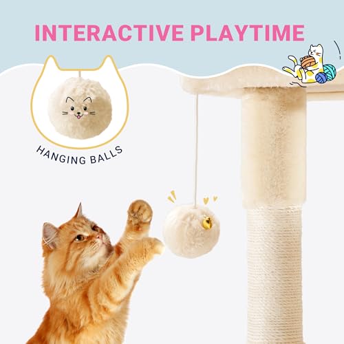 Allewie 29 Inches Cat Tree Tower/Plush Perches Platform/Condo/House/Sisal Scratching Posts/Multi-Level Activity Center Furniture for Kittens/Beige - color: Beige