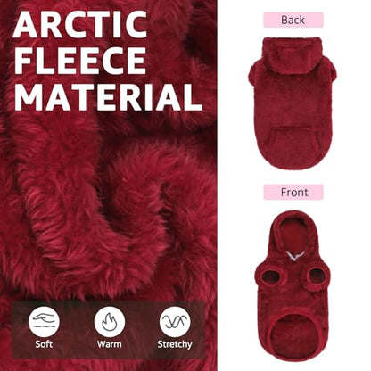SCENEREAL Fleece Dog Sweaters Hoodie for Small Medium Large Dogs Girls Boys, Plush Fuzzy Dog Clothes Hoodies with Leash Hole, Winter/Fall Puppy Cold Weather Coat, Sherpa Hooded Sweatshirt, Burgundy SM - color: Burgundy, size: Small-Medium