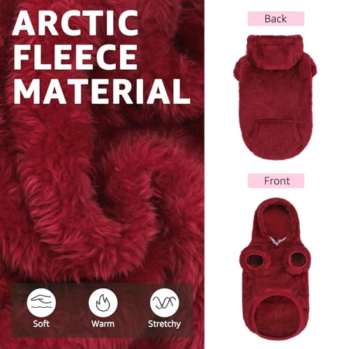 SCENEREAL Fleece Dog Sweaters Hoodie for Small Medium Large Dogs Girls Boys, Plush Fuzzy Dog Clothes Hoodies with Leash Hole, Winter/Fall Puppy Cold Weather Coat, Sherpa Hooded Sweatshirt, Burgundy M - color: Burgundy, size: Medium