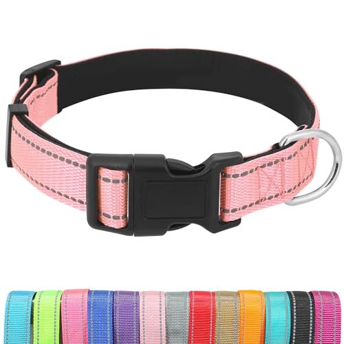 Dog Collars Adjustable for Small Dogs,Heavy Duty Waterproof Dog Collar with Quick Release Buckle,Girl Boy Female Male Reflective Nylon Dog Collar with Soft Neoprene Padded,S,Pink - color: Pink, size: Small