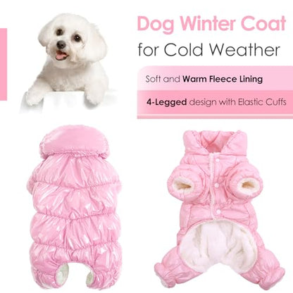 AOFITEE Dog Coat, Dog Winter Jacket, Fullbody Dogs Winter Coat Snowsuit, Waterproof Pet Puffer Jacket Snow Suit with Legs, Pet Fleece Vest, Cold Weather Coats for Small Dogs, Pink L - color: Pink, size: Large