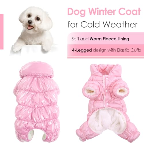 AOFITEE Dog Coat, Dog Winter Jacket, Fullbody Dogs Winter Coat Snowsuit, Waterproof Pet Puffer Jacket Snow Suit with Legs, Pet Fleece Vest, Cold Weather Coats for Small Dogs, Pink L - color: Pink, size: Large
