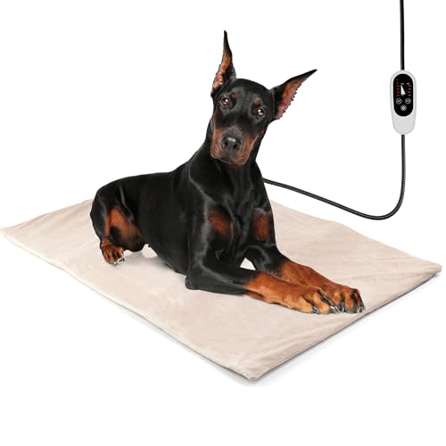 NICREW Large Dog Heating Pad, 35.4" x 23.6" Temperature Adjustable Heated Dog Bed with Auto Shut Off Timer, Indoor Pet Heated Bed Mat for Cats and Dogs - color: Khaki, size: 35.4"L x 23.6"W x 0.4"Th