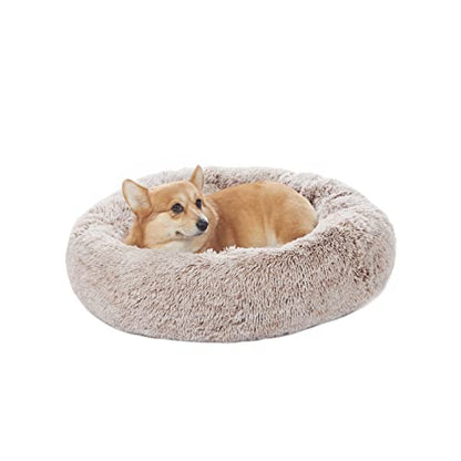 Bedfolks Calming Donut Dog Bed - 30" Round Plush for Medium Dogs, Anti-Anxiety, Machine Washable (Brown, Medium) - color: Brown, size: 30.0"L x 30.0"W x 8.0"Th