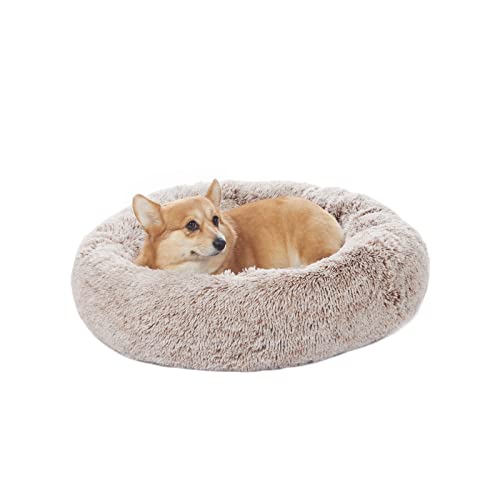 Bedfolks Calming Donut Dog Bed - 30" Round Plush for Medium Dogs, Anti-Anxiety, Machine Washable (Brown, Medium) - color: Brown, size: 30.0"L x 30.0"W x 8.0"Th