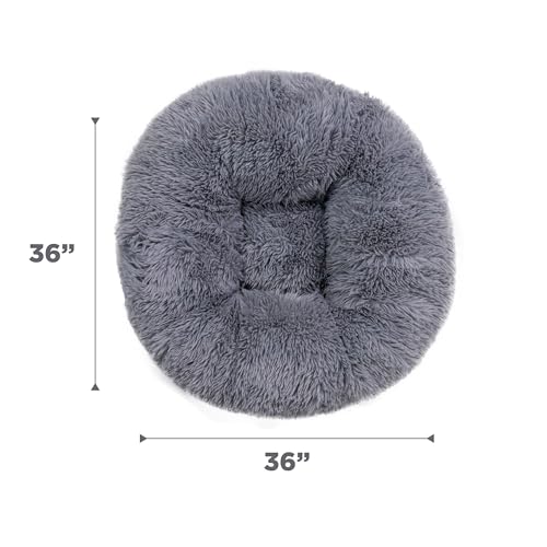 Best Friends by Sheri Ultra Calming Pouf Bed, Orthopedic Round Dog Bed for Joint Support, Faux Fur, Washable Cover, Tan, Large, 36"x36" - color: Gray, style: Large