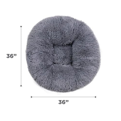 Best Friends by Sheri Ultra Calming Pouf Bed, Orthopedic Round Dog Bed for Joint Support, Faux Fur, Washable Cover, Tan, Large, 36"x36" - color: Gray, style: Large