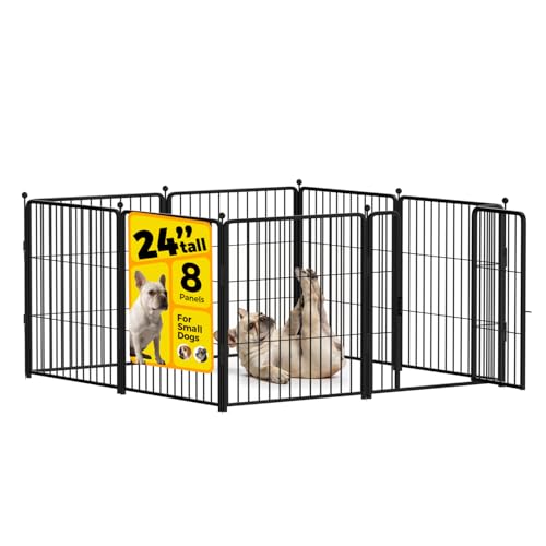 Dog Playpen 24 inch 8 Panels for Indoor & Outdoor Use – Heavy-Duty Metal Pet Fence with Ground Stakes, Rounded Ball Tops for Safety, Stable & Foldable Design, Easy to Assemble - size: 24inch, style: 8 Panels